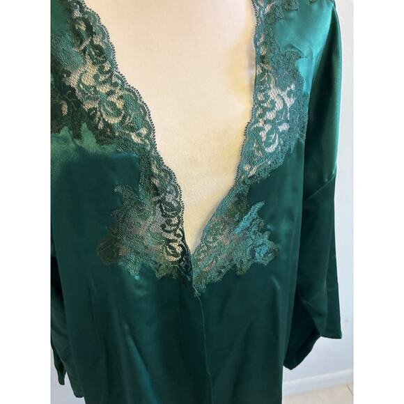 VTG Victorias Secret Emerald Green Robe Satin Lace Xmas 90s Sexy Gold Label OS - Picture 11 of 16
